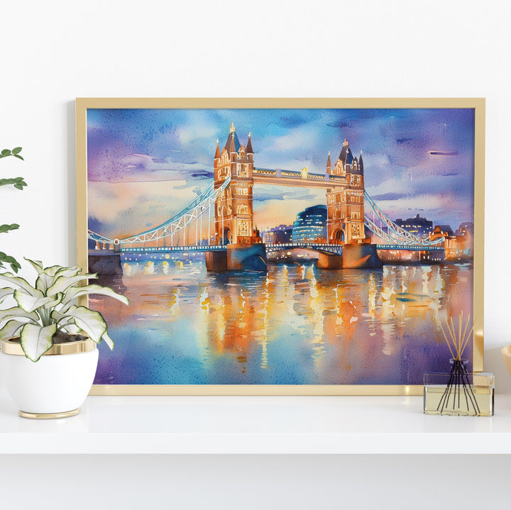 Tower Bridge London Watercolor Poster London Travel Print Landmark Painting City Skyline Wall Art UK Decor Souvenir