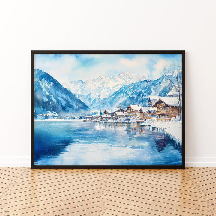 Zell am See Austria Watercolor Poster Zell am See Travel Print Lake Painting Alpine Landscape Wall Art Europe Souvenir