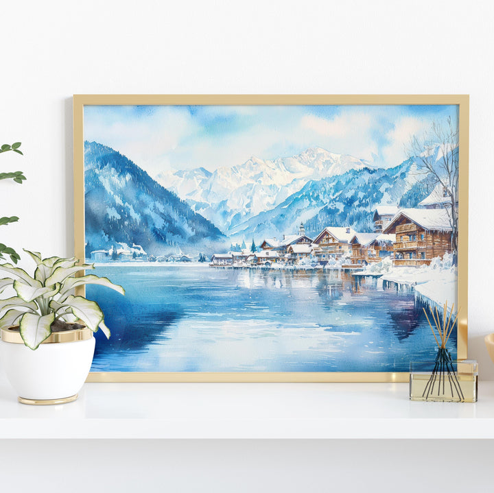 Zell am See Austria Watercolor Poster Zell am See Travel Print Lake Painting Alpine Landscape Wall Art Europe Souvenir