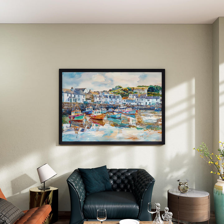 Mevagissey Cornwall Watercolor Poster Mevagissey Travel Print Harbour Village Painting Seaside Wall Art UK Decor Souvenir