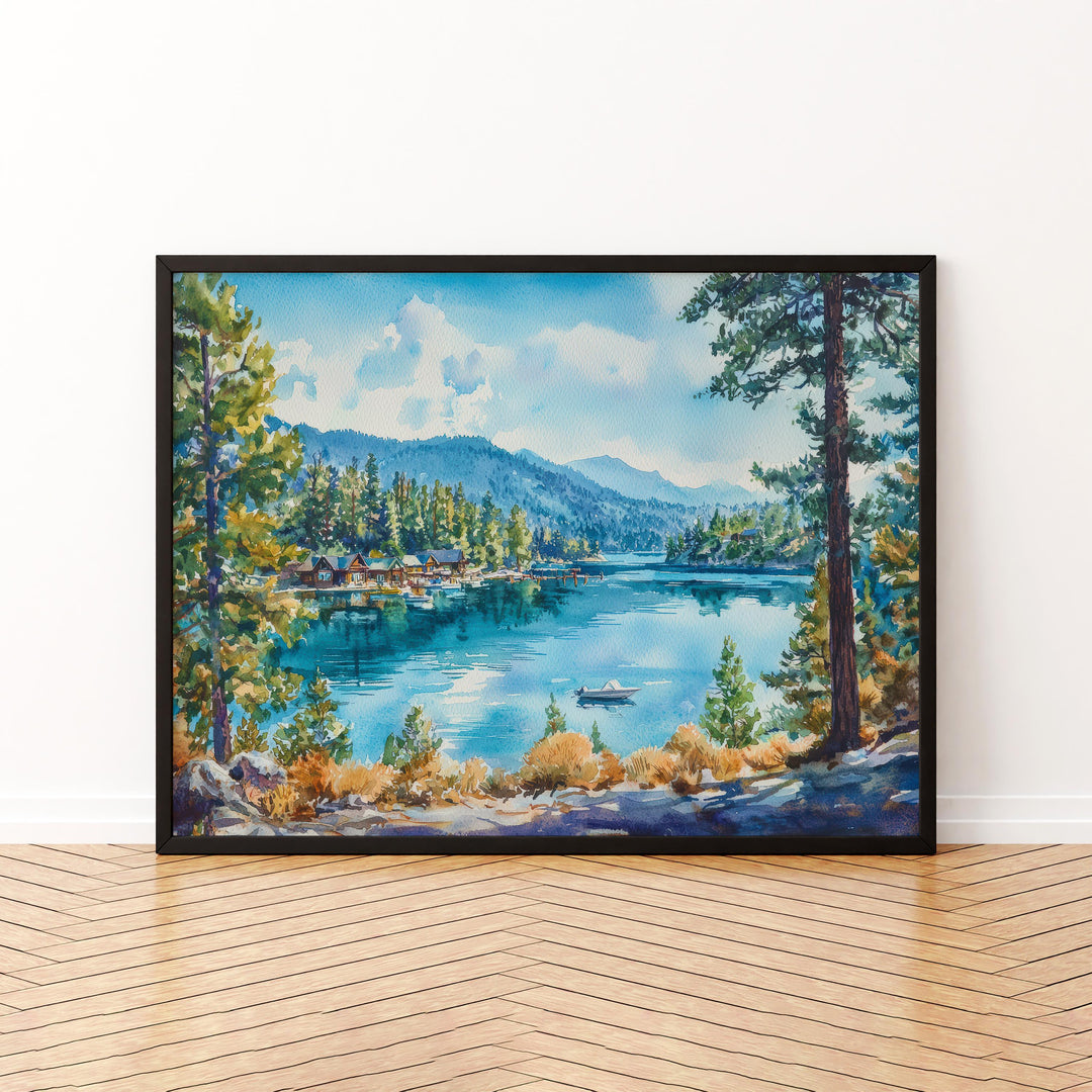 Lake Arrowhead California Watercolor Poster Lake Arrowhead Travel Print Mountain Lake Painting Nature Wall Art USA Souvenir