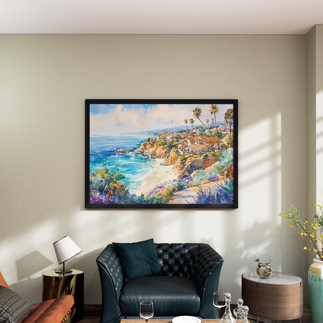 Laguna Beach California Watercolor Poster Laguna Travel Print Coastal City Painting Ocean Wall Art USA Decor Souvenir