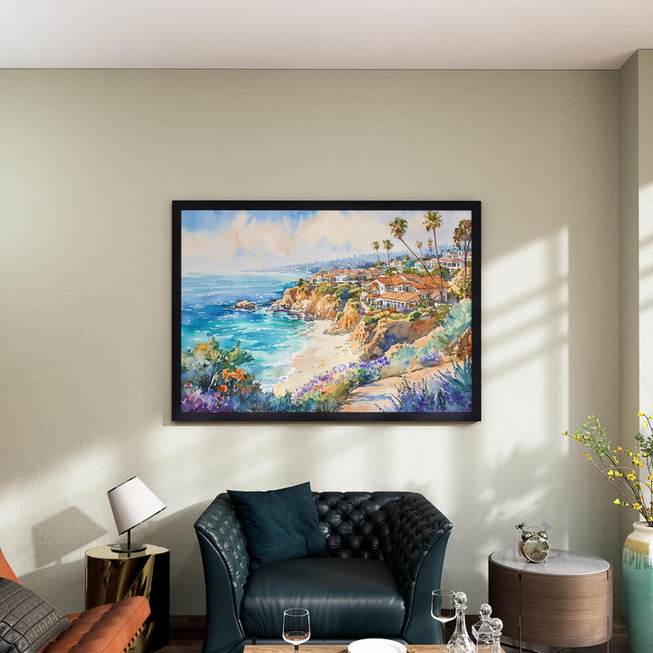 Laguna Beach California Watercolor Poster Laguna Travel Print Coastal City Painting Ocean Wall Art USA Decor Souvenir