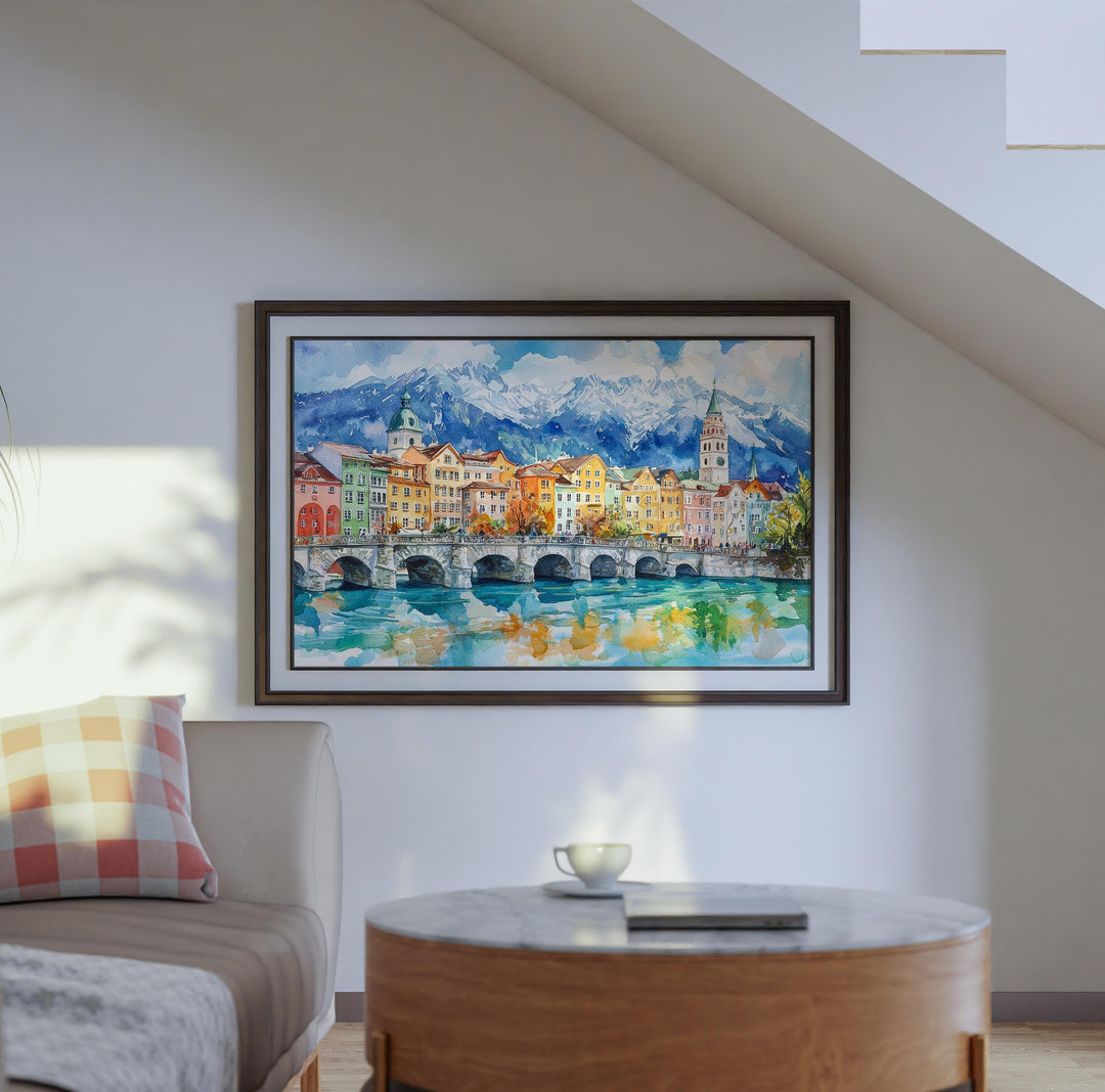 Innsbruck Austria Watercolor Poster Innsbruck Travel Print Alpine City Painting Mountain Wall Art Tyrol Decor Souvenir