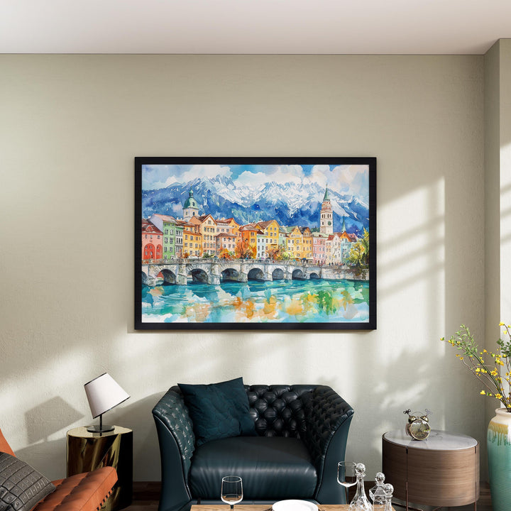 Innsbruck Austria Watercolor Poster Innsbruck Travel Print Alpine City Painting Mountain Wall Art Tyrol Decor Souvenir