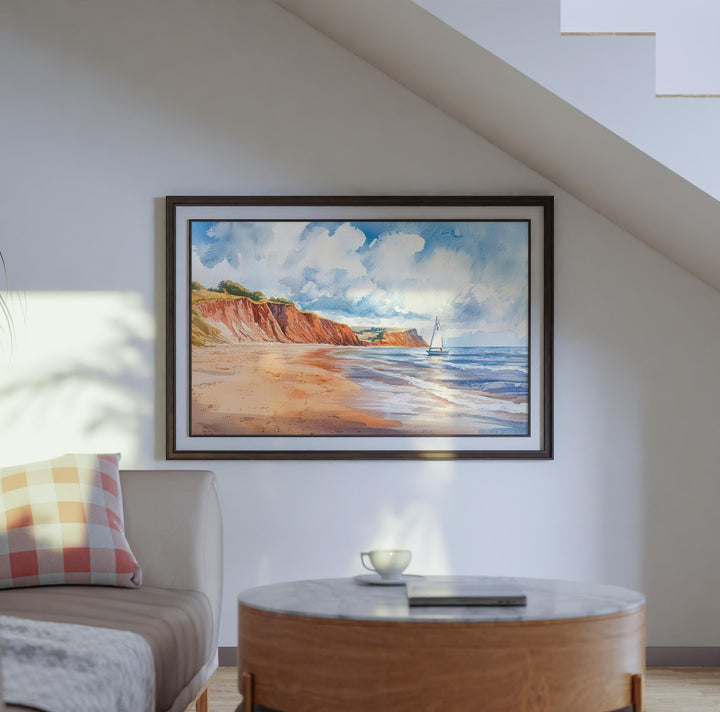 Exmouth Devon Watercolor Poster Exmouth Travel Print Coastal Town Painting Beach Wall Art South West England Souvenir