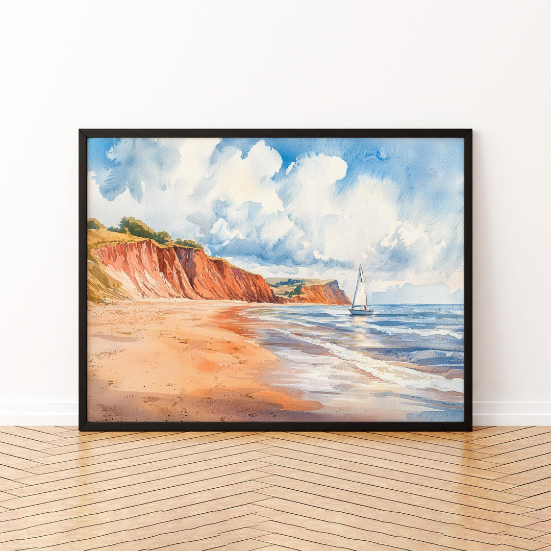 Exmouth Devon Watercolor Poster Exmouth Travel Print Coastal Town Painting Beach Wall Art South West England Souvenir