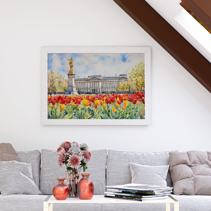Buckingham Palace London Watercolor Poster London Travel Print Royal Landmark Painting City Wall Art UK Decor Souvenir