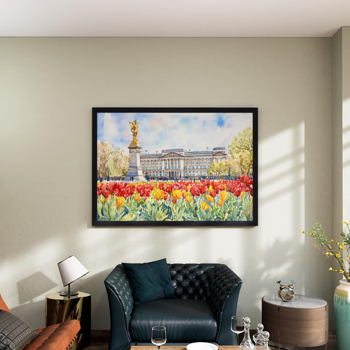 Buckingham Palace London Watercolor Poster London Travel Print Royal Landmark Painting City Wall Art UK Decor Souvenir