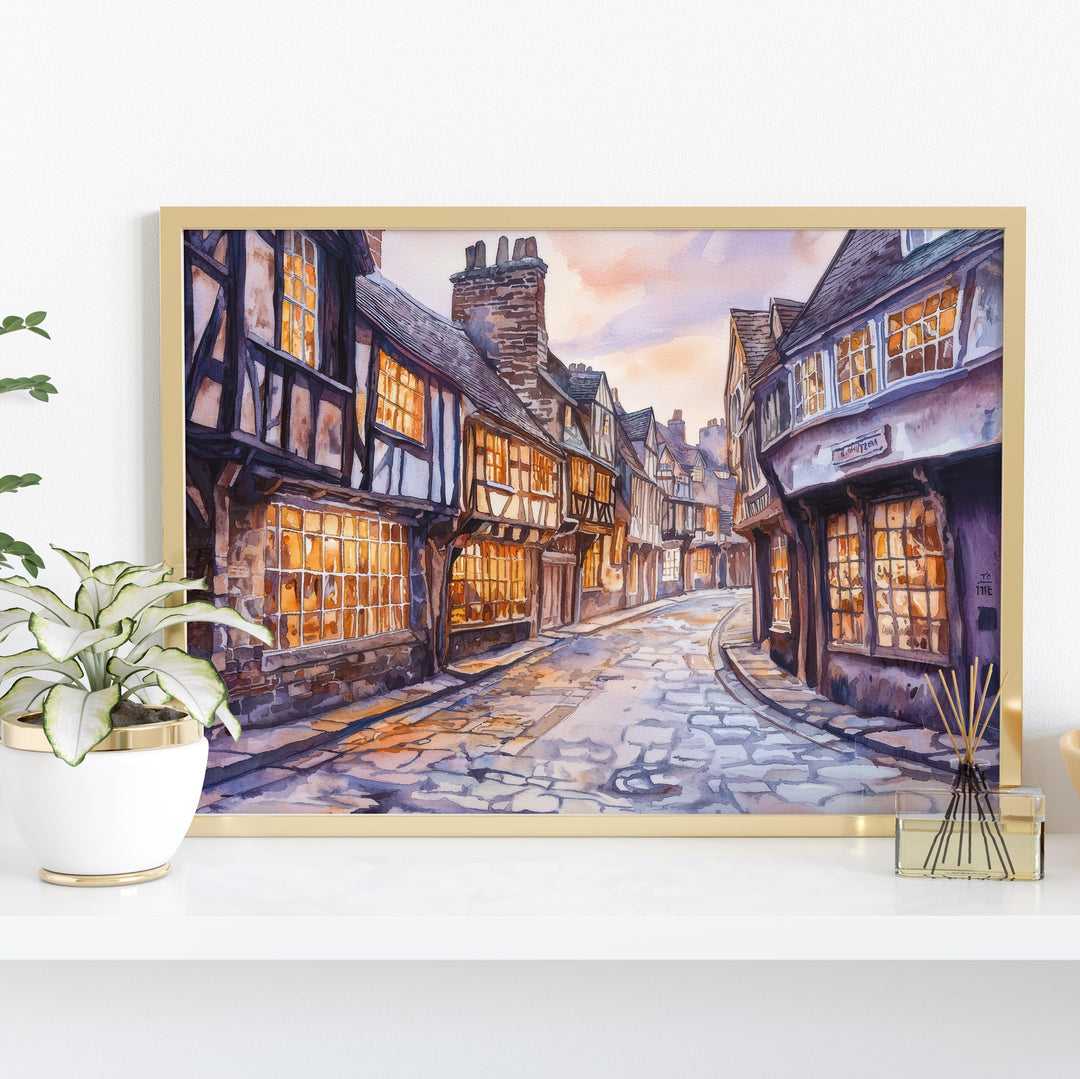 York England Watercolor Poster York Travel Print Historic City Painting Cathedral Wall Art UK Landmark Decor Souvenir