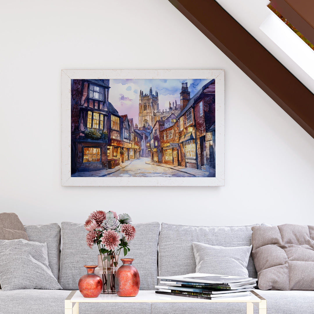 York England Watercolor Poster York Travel Print Historic City Painting Cathedral Wall Art UK Landmark Decor Souvenir