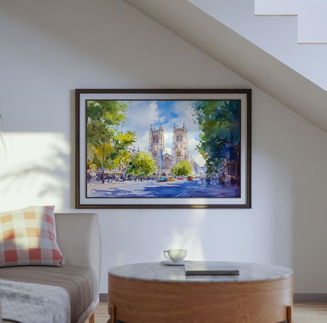 Westminster Abbey London Watercolor Poster London Travel Print Historic Landmark Painting Cathedral Wall Art UK Souvenir