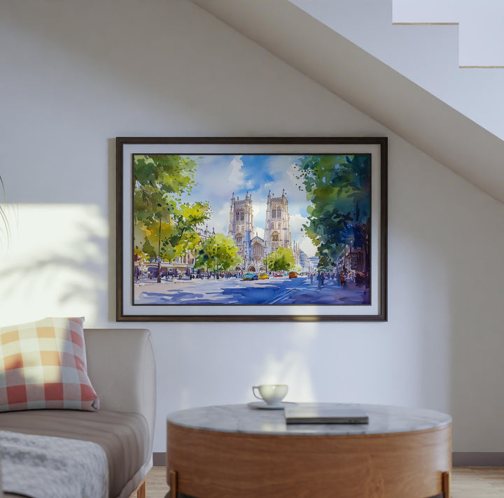 Westminster Abbey London Watercolor Poster London Travel Print Historic Landmark Painting Cathedral Wall Art UK Souvenir