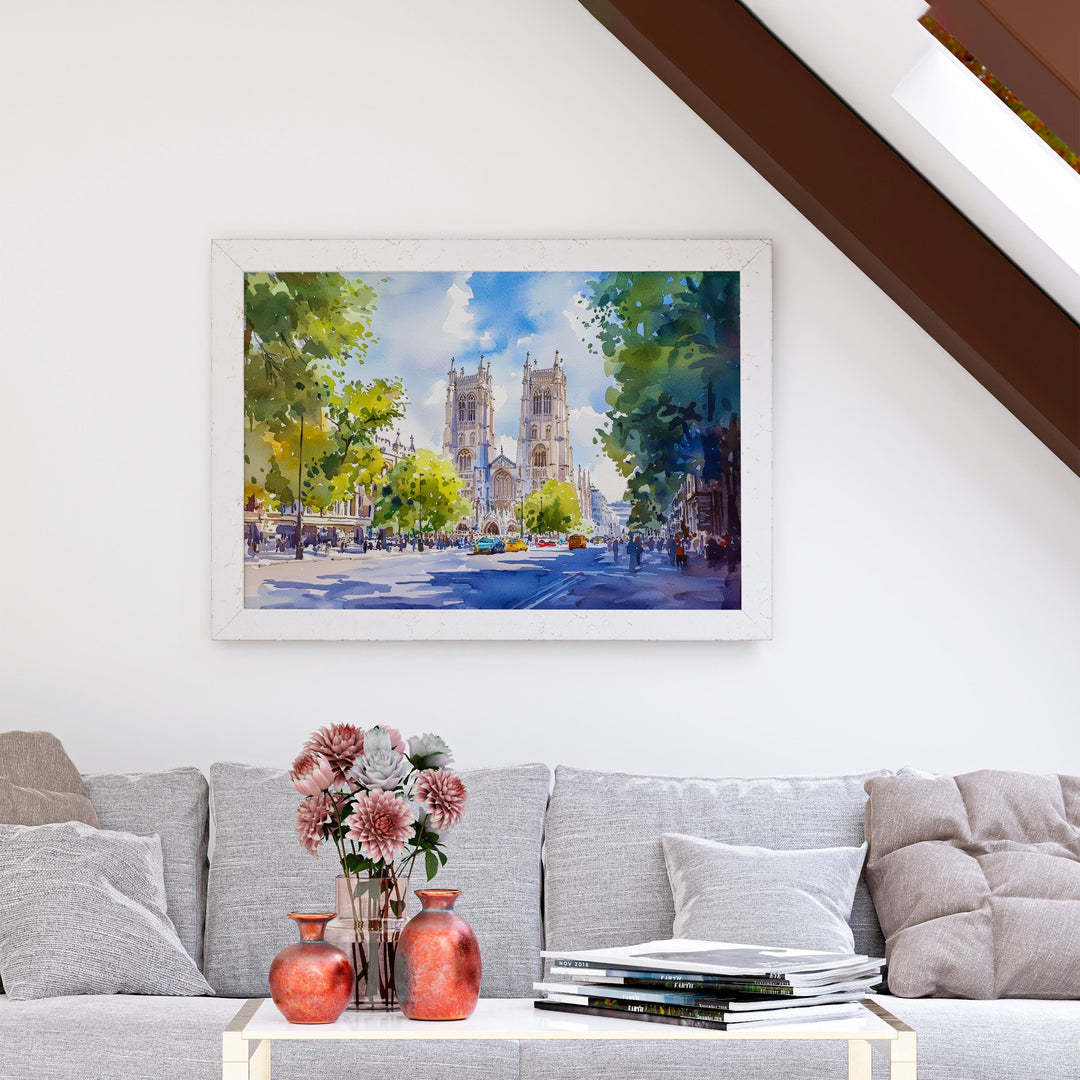 Westminster Abbey London Watercolor Poster London Travel Print Historic Landmark Painting Cathedral Wall Art UK Souvenir