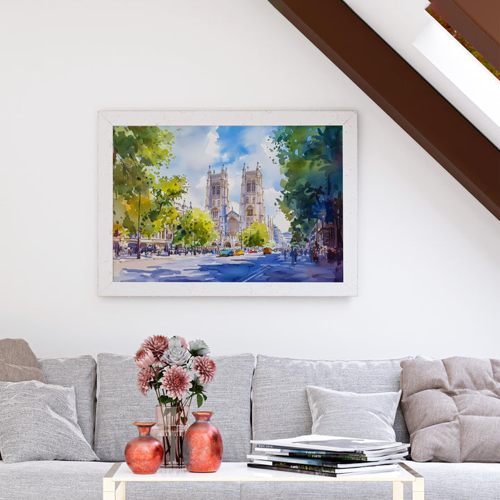 Westminster Abbey London Watercolor Poster London Travel Print Historic Landmark Painting Cathedral Wall Art UK Souvenir