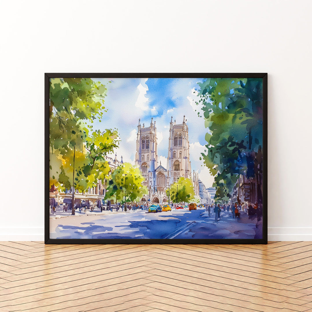 Westminster Abbey London Watercolor Poster London Travel Print Historic Landmark Painting Cathedral Wall Art UK Souvenir