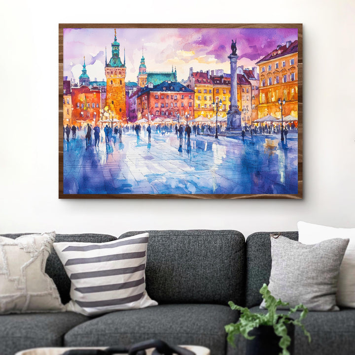 Warsaw Poland Watercolor Poster Warsaw Travel Print Cityscape Painting Old Town Wall Art Europe Decor Souvenir