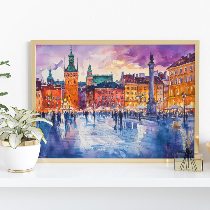 Warsaw Poland Watercolor Poster Warsaw Travel Print Cityscape Painting Old Town Wall Art Europe Decor Souvenir