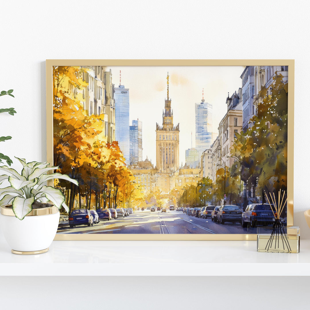 Warsaw Poland Watercolor Poster Warsaw Travel Print Cityscape Painting Old Town Wall Art Europe Decor Souvenir