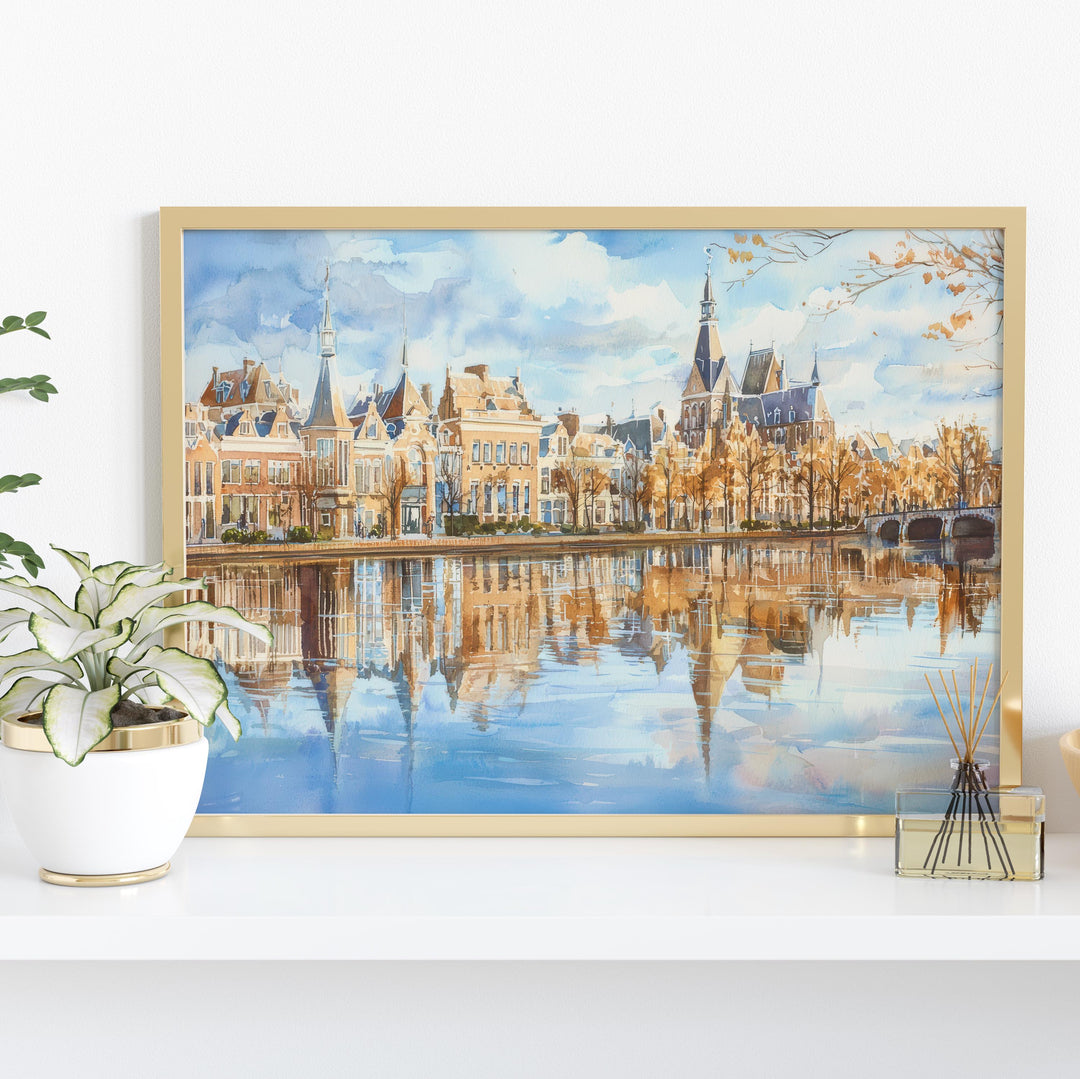 The Hague Netherlands Watercolor Poster The Hague Travel Print Cityscape Painting Coastal Wall Art Europe Decor Souvenir