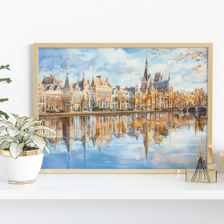 The Hague Netherlands Watercolor Poster The Hague Travel Print Cityscape Painting Coastal Wall Art Europe Decor Souvenir