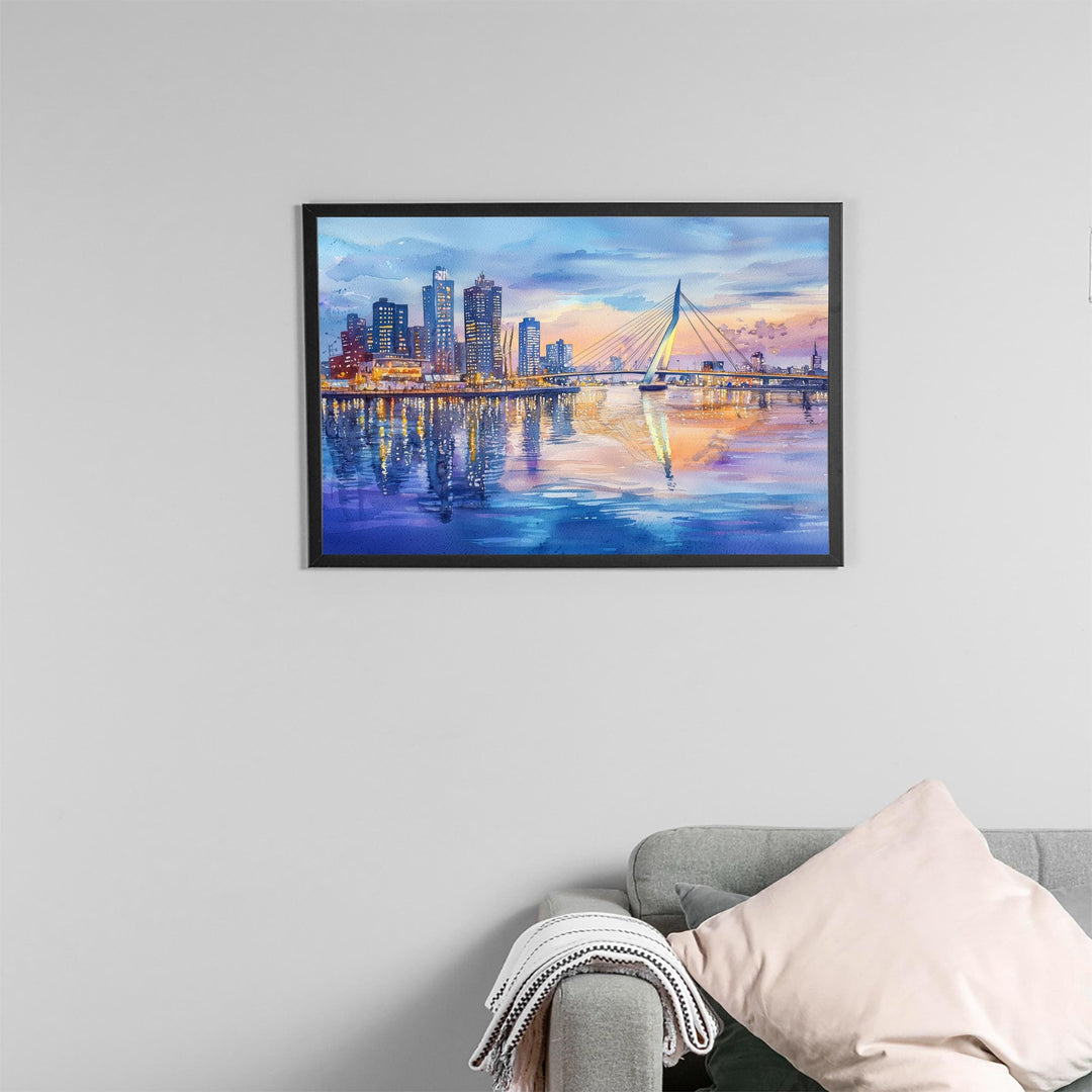 Rotterdam Netherlands Watercolor Poster Rotterdam Travel Print Cityscape Painting Modern Architecture Wall Art Europe Souvenir