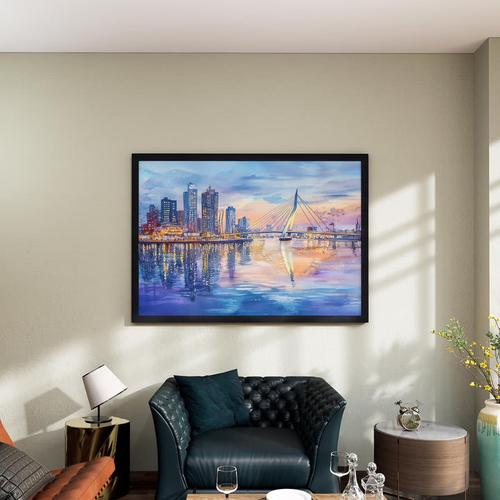 Rotterdam Netherlands Watercolor Poster Rotterdam Travel Print Cityscape Painting Modern Architecture Wall Art Europe Souvenir