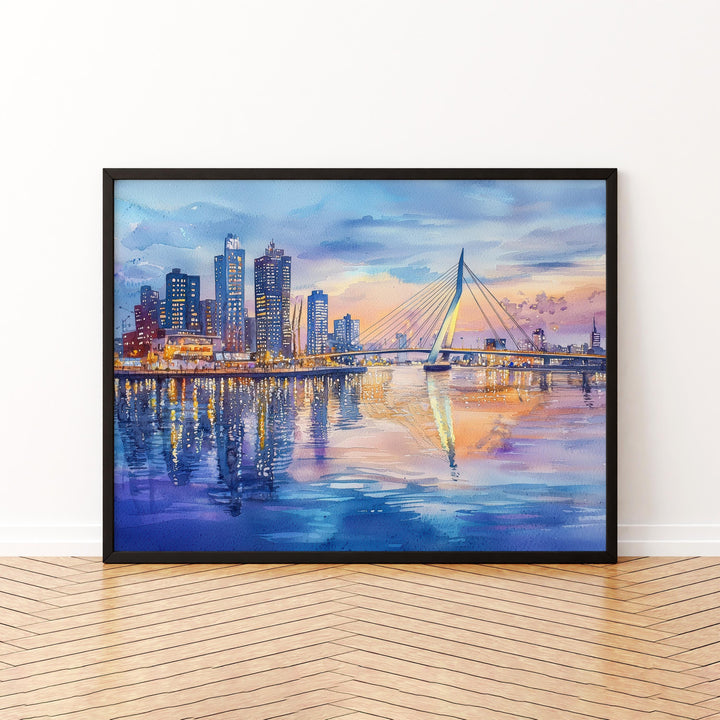 Rotterdam Netherlands Watercolor Poster Rotterdam Travel Print Cityscape Painting Modern Architecture Wall Art Europe Souvenir