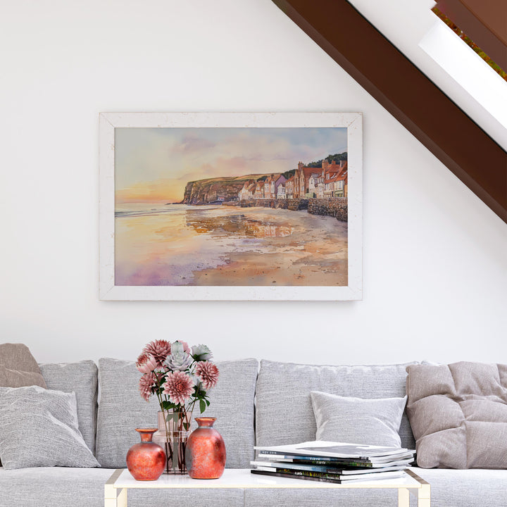 Robin Hood’s Bay England Watercolor Poster Robin Hoods Bay Travel Print Coastal Village Painting Wall Art UK Souvenir
