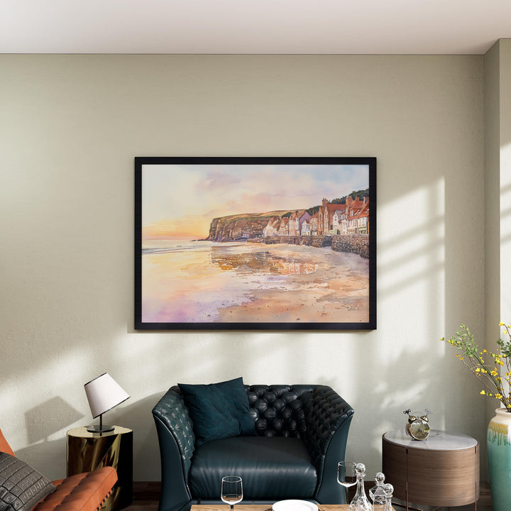 Robin Hood’s Bay England Watercolor Poster Robin Hoods Bay Travel Print Coastal Village Painting Wall Art UK Souvenir
