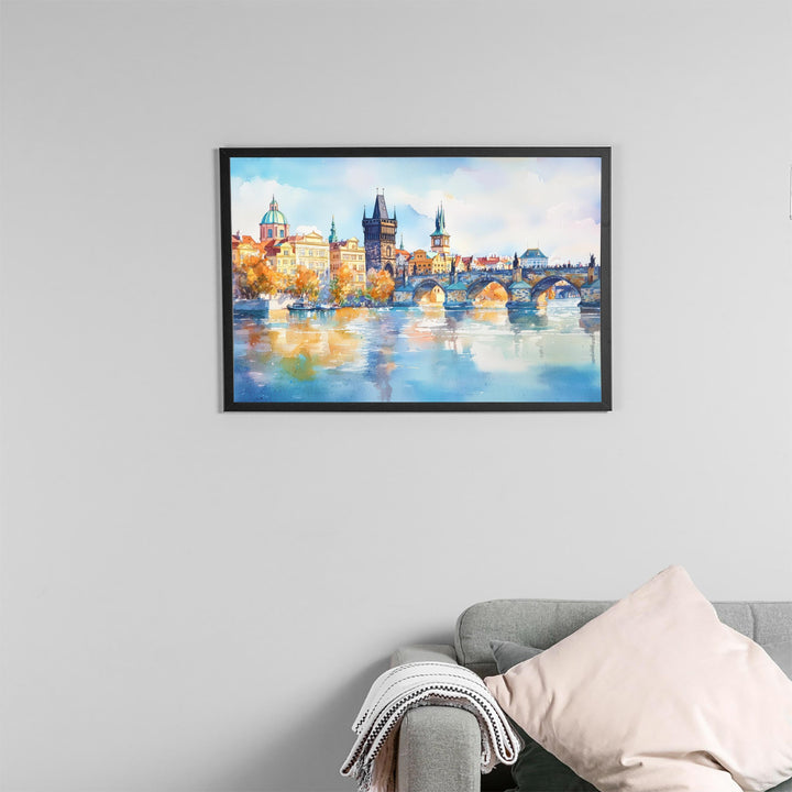 Prague Czech Republic Watercolor Poster Prague Travel Print Cityscape Painting Old Town Wall Art Europe Decor Souvenir