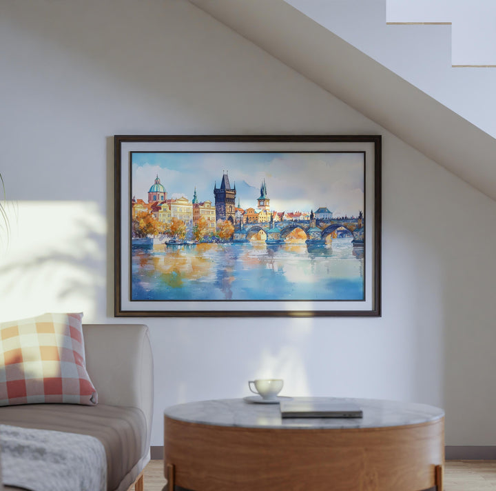 Prague Czech Republic Watercolor Poster Prague Travel Print Cityscape Painting Old Town Wall Art Europe Decor Souvenir
