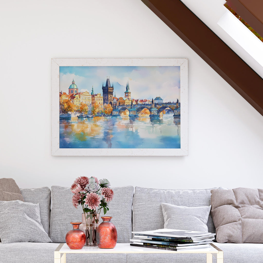 Prague Czech Republic Watercolor Poster Prague Travel Print Cityscape Painting Old Town Wall Art Europe Decor Souvenir