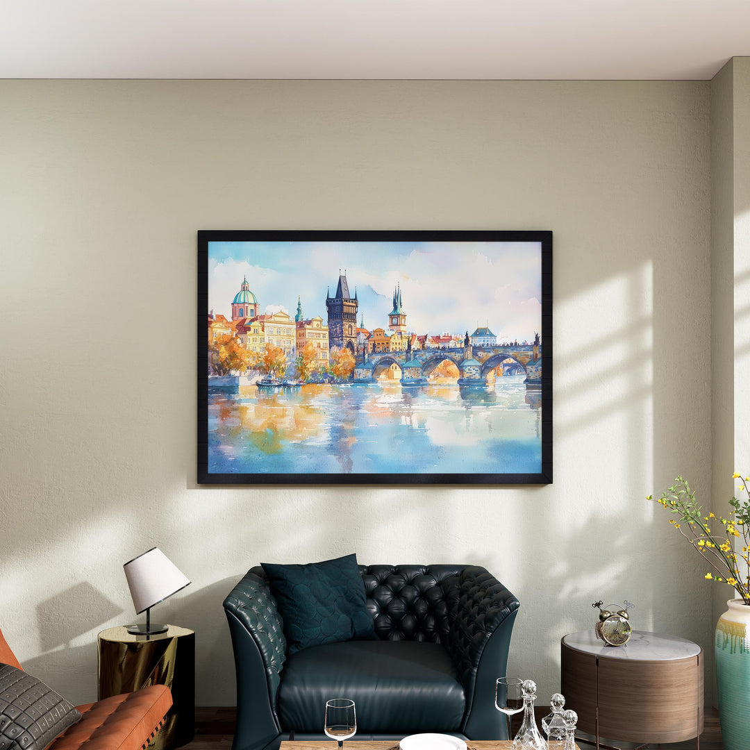 Prague Czech Republic Watercolor Poster Prague Travel Print Cityscape Painting Old Town Wall Art Europe Decor Souvenir