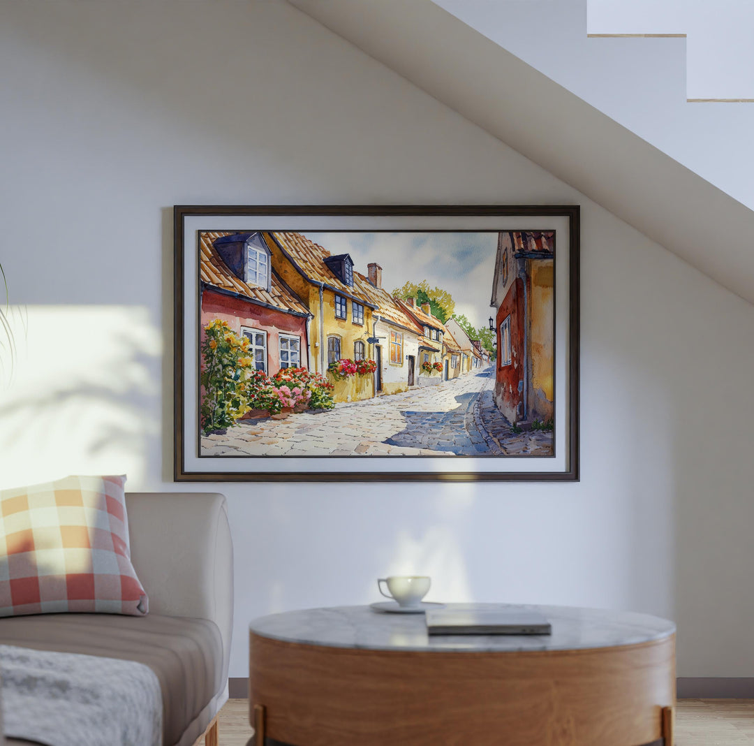 Odense Denmark Watercolor Poster Odense Travel Print Cityscape Painting Historic Town Wall Art Europe Decor Souvenir