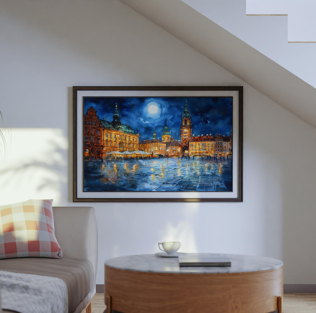 Kraków Poland Watercolor Poster Krakow Travel Print Cityscape Painting Old Town Wall Art Europe Decor Souvenir