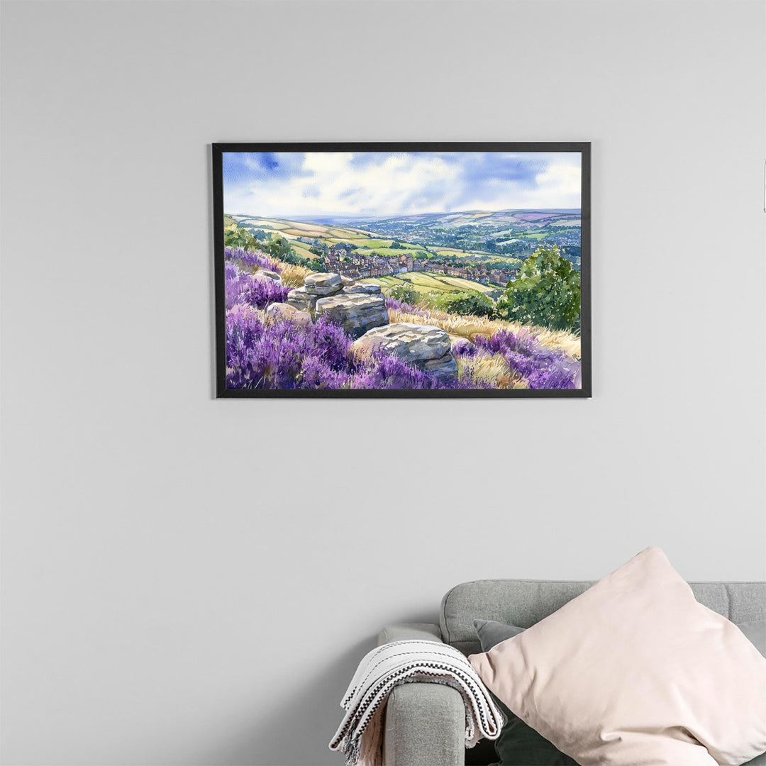 Ilkley England Watercolor Poster Ilkley Travel Print Countryside Town Painting Yorkshire Dales Wall Art UK Decor Souvenir