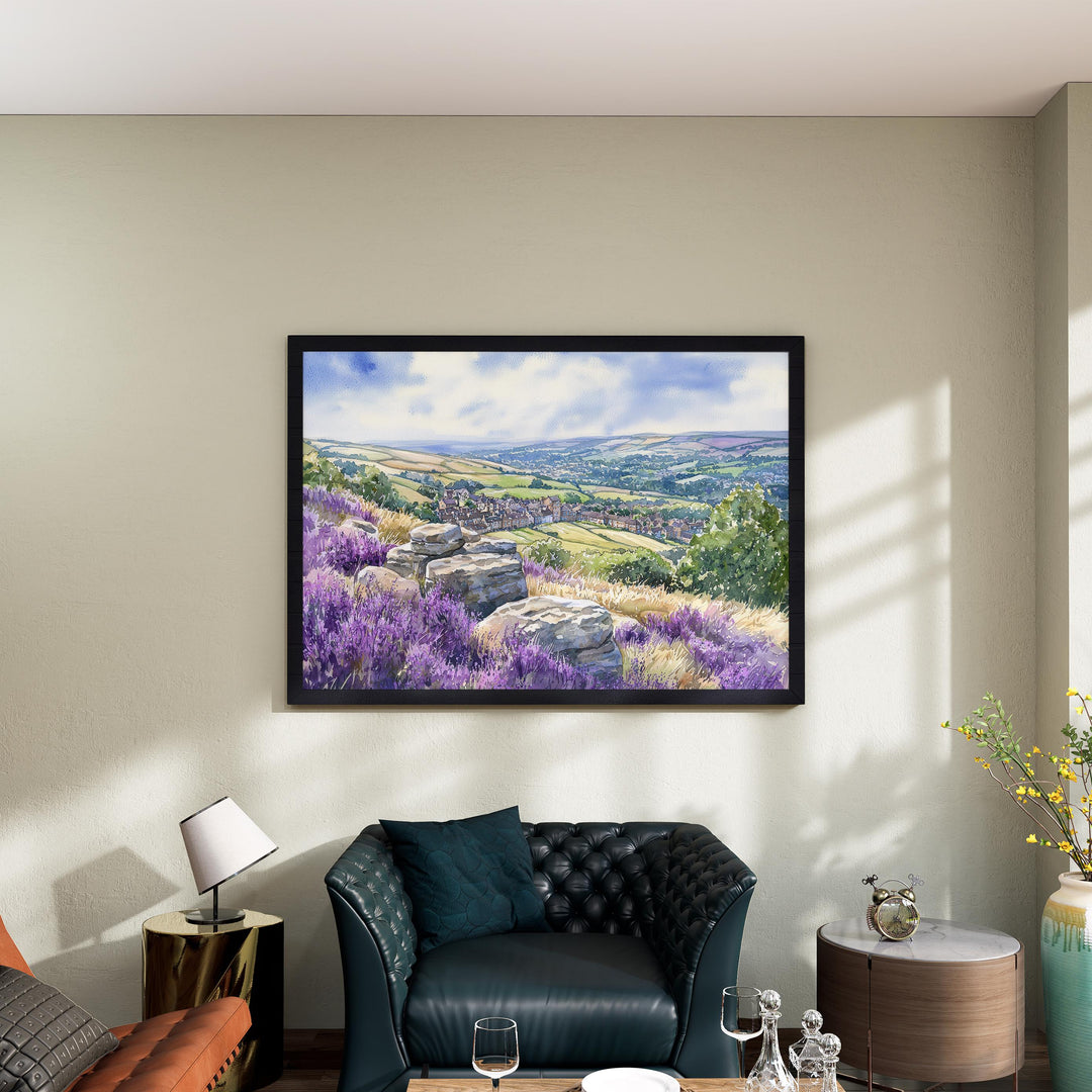 Ilkley England Watercolor Poster Ilkley Travel Print Countryside Town Painting Yorkshire Dales Wall Art UK Decor Souvenir