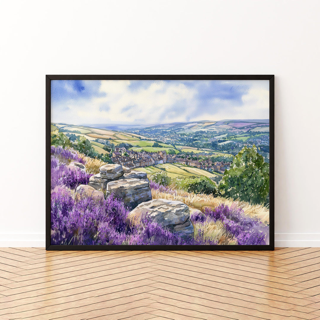 Ilkley England Watercolor Poster Ilkley Travel Print Countryside Town Painting Yorkshire Dales Wall Art UK Decor Souvenir