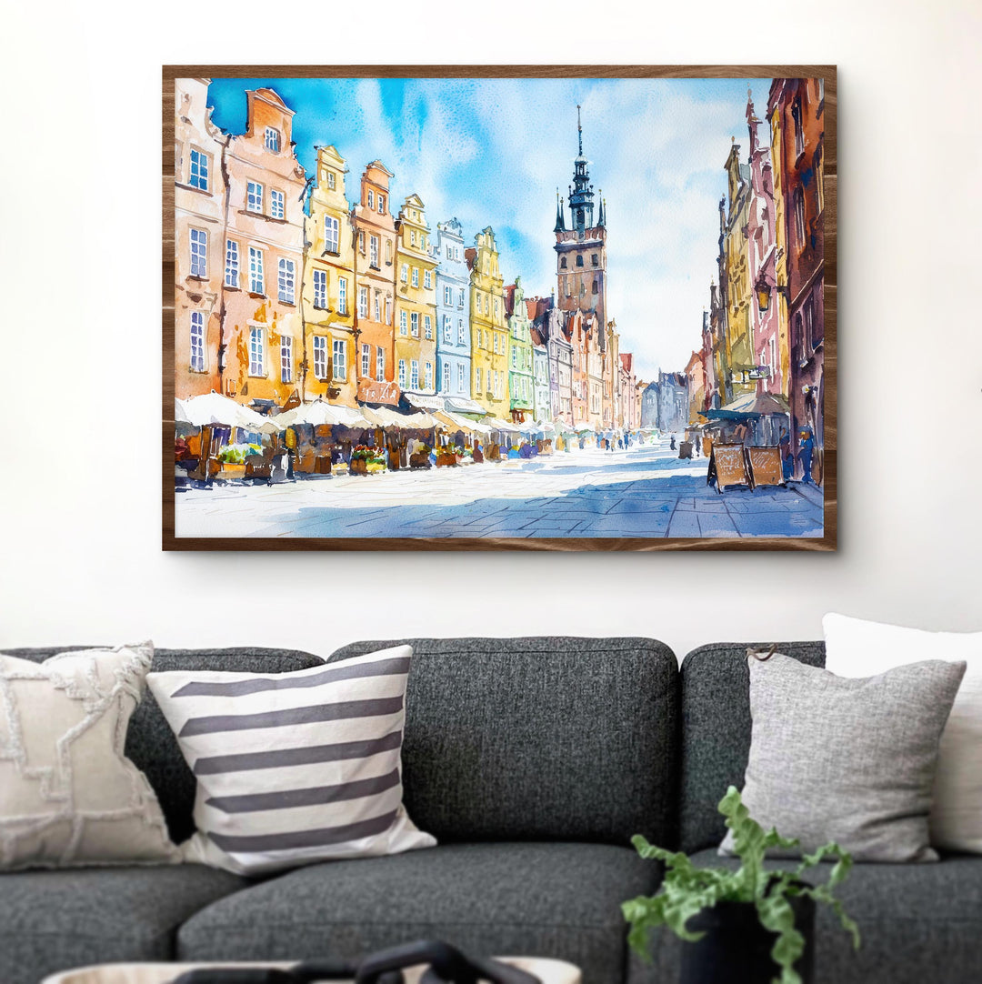 Gdańsk Poland Watercolor Poster Gdansk Travel Print Old Town Painting Baltic Port Wall Art Europe Decor Souvenir