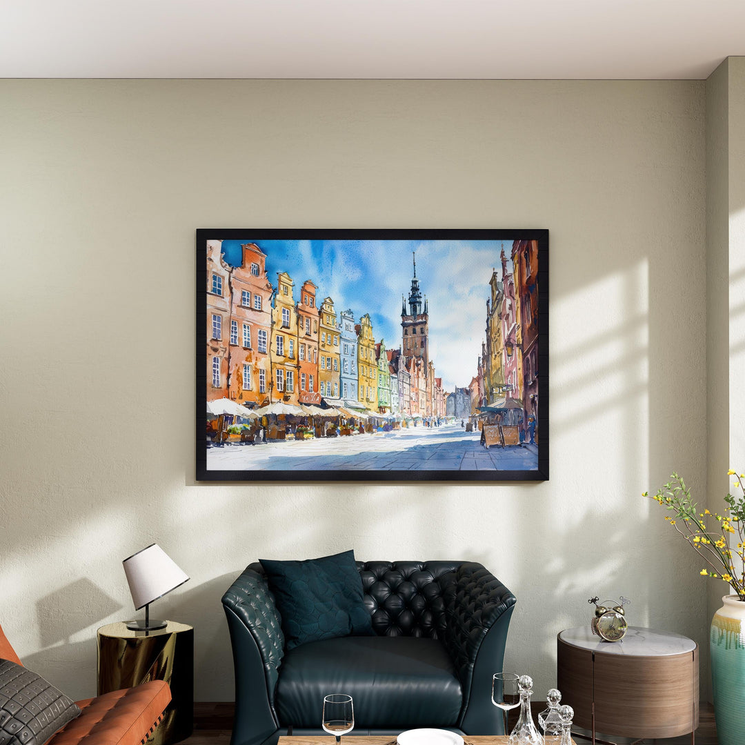Gdańsk Poland Watercolor Poster Gdansk Travel Print Old Town Painting Baltic Port Wall Art Europe Decor Souvenir