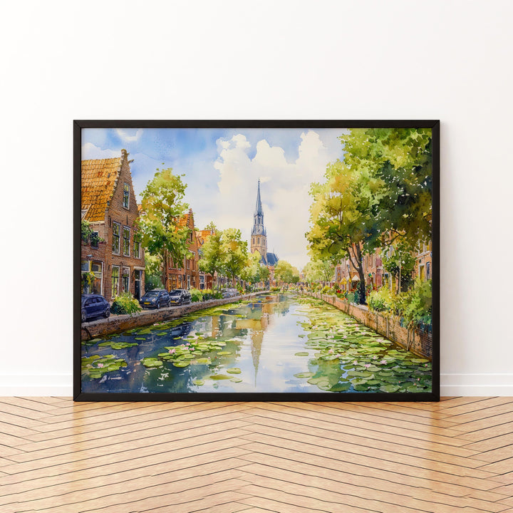 Delft Netherlands Watercolor Poster Delft Travel Print Canal City Painting Historic Town Wall Art Europe Decor Souvenir