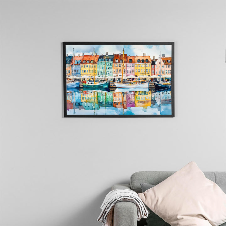 Copenhagen Denmark Watercolor Poster Copenhagen Travel Print Cityscape Painting Nyhavn Harbour Wall Art Europe Souvenir