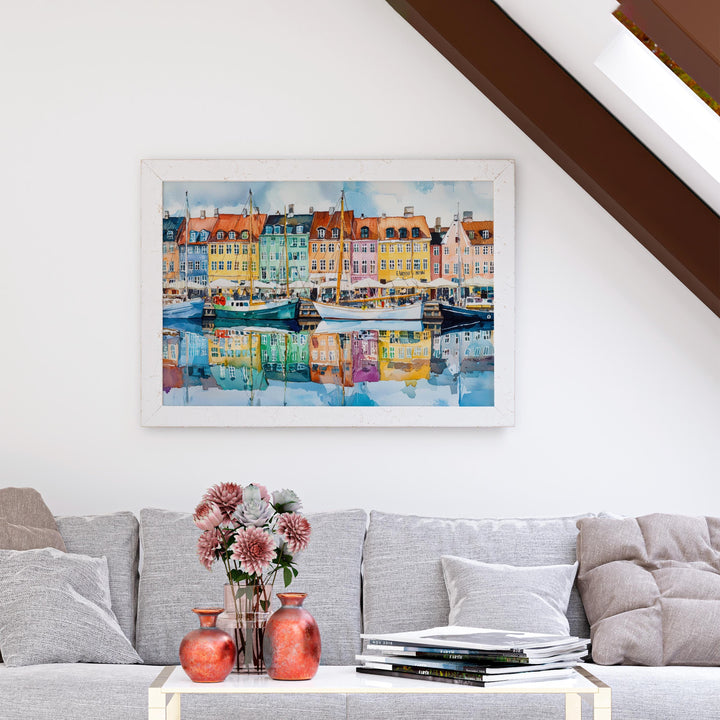 Copenhagen Denmark Watercolor Poster Copenhagen Travel Print Cityscape Painting Nyhavn Harbour Wall Art Europe Souvenir