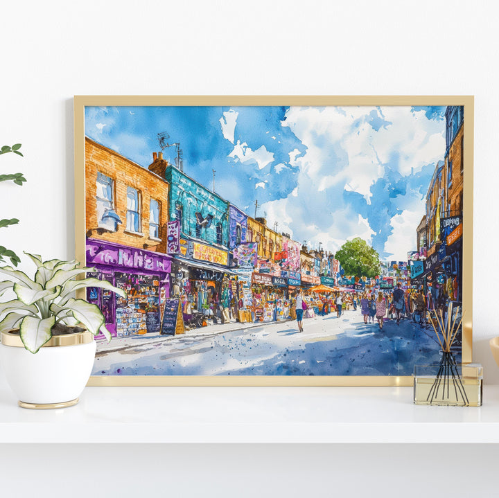 Camden Market London Watercolor Poster Camden Travel Print Street Market Painting Urban Wall Art UK Decor Souvenir