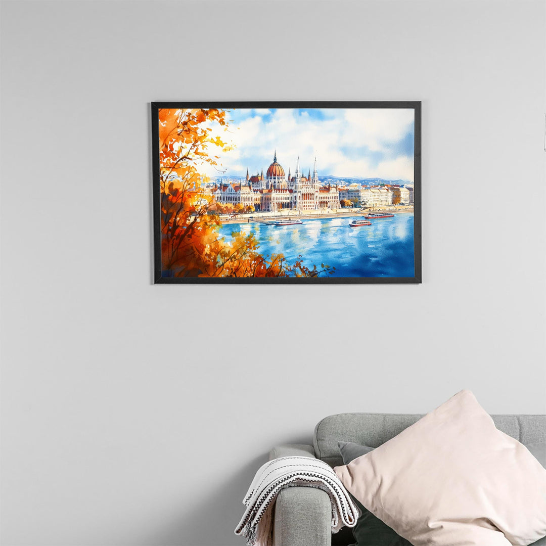 Budapest Hungary Watercolor Poster Budapest Travel Print Cityscape Painting Danube River Wall Art Europe Decor Souvenir