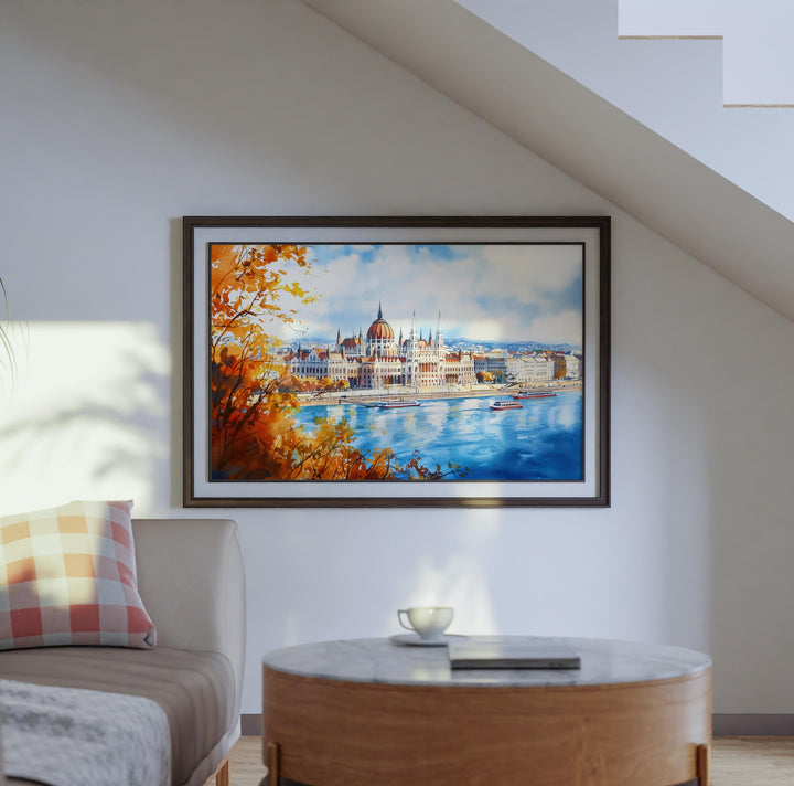 Budapest Hungary Watercolor Poster Budapest Travel Print Cityscape Painting Danube River Wall Art Europe Decor Souvenir