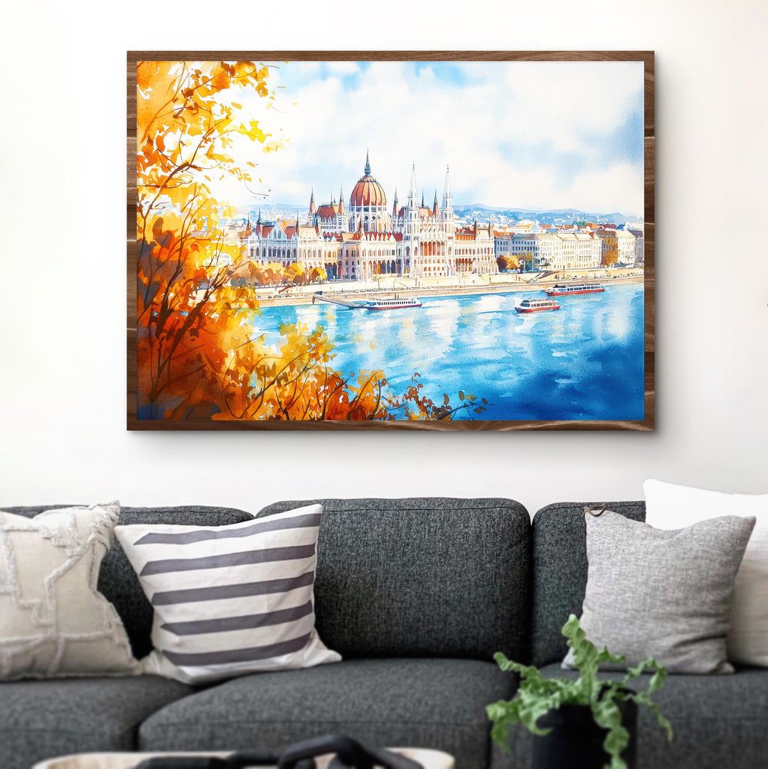 Budapest Hungary Watercolor Poster Budapest Travel Print Cityscape Painting Danube River Wall Art Europe Decor Souvenir