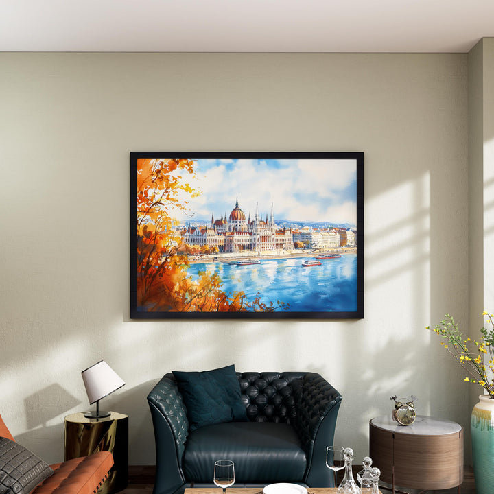 Budapest Hungary Watercolor Poster Budapest Travel Print Cityscape Painting Danube River Wall Art Europe Decor Souvenir