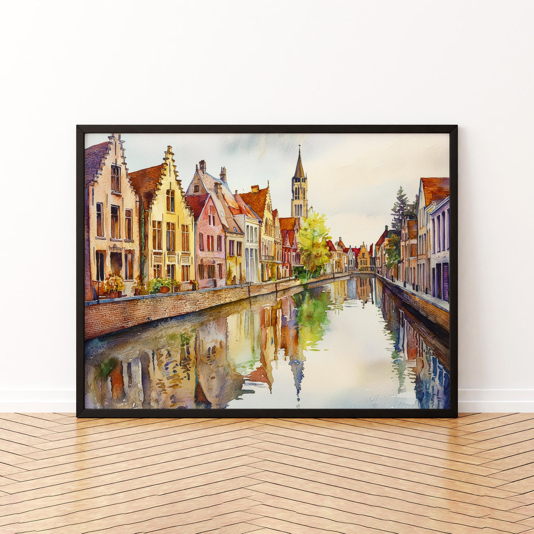 Bruges Belgium Watercolor Poster Bruges Travel Print Canal City Painting Historic Town Wall Art Europe Decor Souvenir